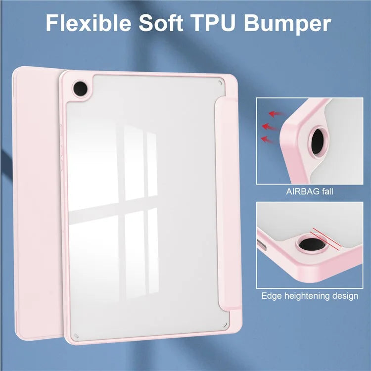 Clear Back Cover for Samsung Galaxy Tab A9+ PU+TPU+Acrylic Tablet Case with Pen Slot