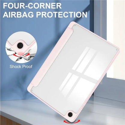Clear Back Cover for Samsung Galaxy Tab A9+ PU+TPU+Acrylic Tablet Case with Pen Slot