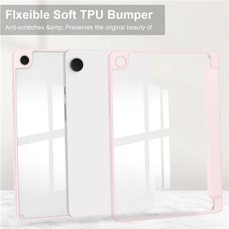 Clear Back Cover for Samsung Galaxy Tab A9+ PU+TPU+Acrylic Tablet Case with Pen Slot