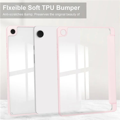 Clear Back Cover for Samsung Galaxy Tab A9+ PU+TPU+Acrylic Tablet Case with Pen Slot