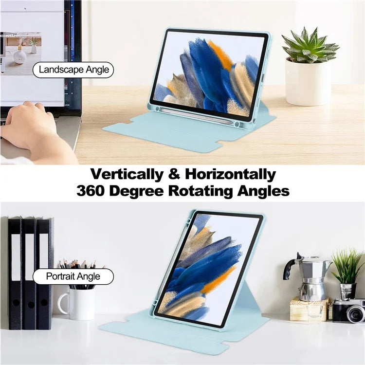 Tablet Case with Bluetooth Keyboard for Samsung Galaxy Tab A9+ Rotating Stand PU+Acrylic Cover