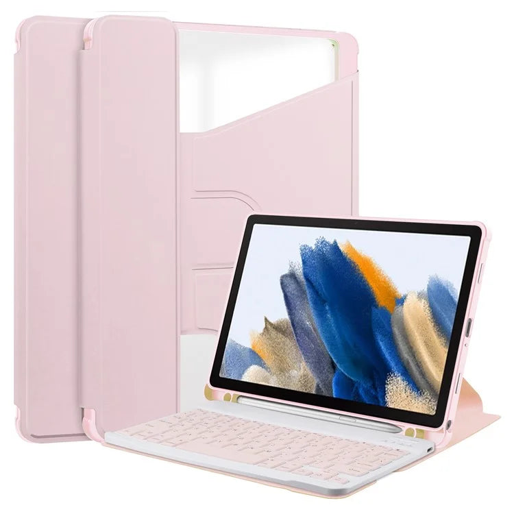Tablet Case with Bluetooth Keyboard for Samsung Galaxy Tab A9+ Rotating Stand PU+Acrylic Cover
