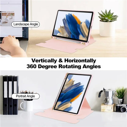 Tablet Case with Bluetooth Keyboard for Samsung Galaxy Tab A9+ Rotating Stand PU+Acrylic Cover