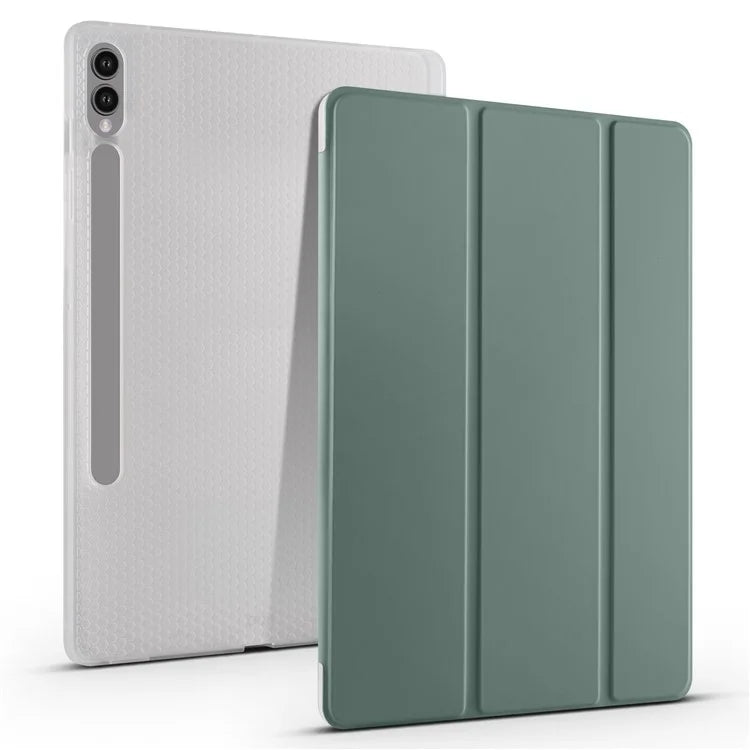 For Samsung Galaxy Tab S9+ Shockproof Tablet Case PU+Transparent TPU Back Cover with Pen Slot