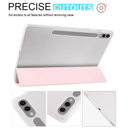 For Samsung Galaxy Tab S9+ Shockproof Tablet Case PU+Transparent TPU Back Cover with Pen Slot