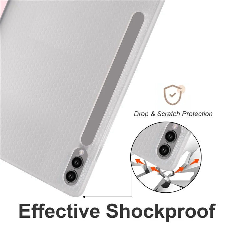 For Samsung Galaxy Tab S9+ Shockproof Tablet Case PU+Transparent TPU Back Cover with Pen Slot