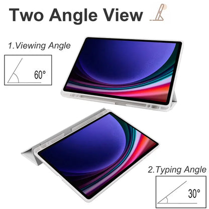 For Samsung Galaxy Tab S9+ Shockproof Tablet Case PU+Transparent TPU Back Cover with Pen Slot