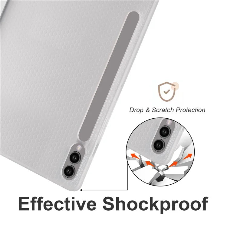 For Samsung Galaxy Tab S9+ Shockproof Tablet Case PU+Transparent TPU Back Cover with Pen Slot
