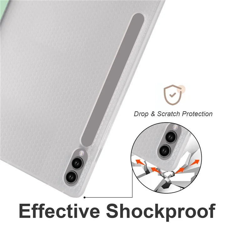 For Samsung Galaxy Tab S9+ Shockproof Tablet Case PU+Transparent TPU Back Cover with Pen Slot