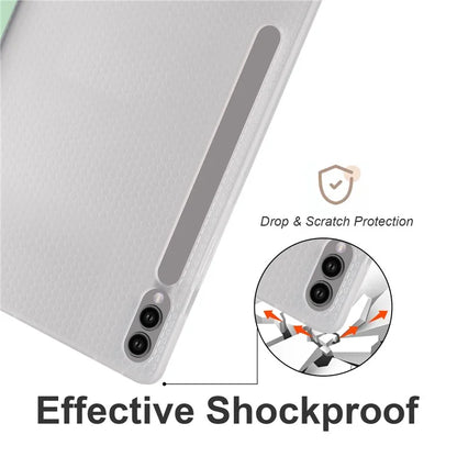 For Samsung Galaxy Tab S9+ Shockproof Tablet Case PU+Transparent TPU Back Cover with Pen Slot