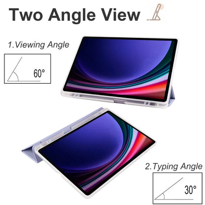 For Samsung Galaxy Tab S9+ Shockproof Tablet Case PU+Transparent TPU Back Cover with Pen Slot