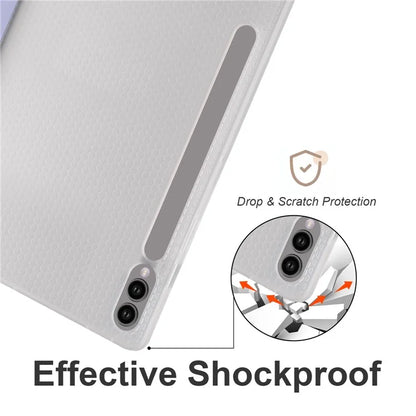 For Samsung Galaxy Tab S9+ Shockproof Tablet Case PU+Transparent TPU Back Cover with Pen Slot