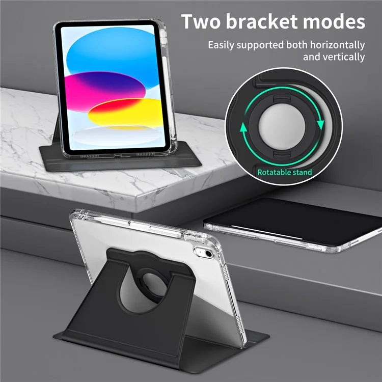 For iPad 10.9 (2022) Protective Case PU Leather+Acrylic Rotary Kickstand Tablet Cover