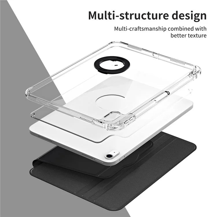 For iPad 10.9 (2022) Protective Case PU Leather+Acrylic Rotary Kickstand Tablet Cover