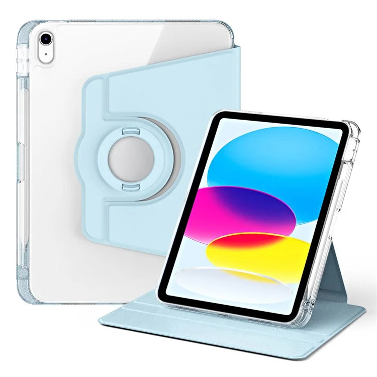 For iPad 10.9 (2022) Protective Case PU Leather+Acrylic Rotary Kickstand Tablet Cover