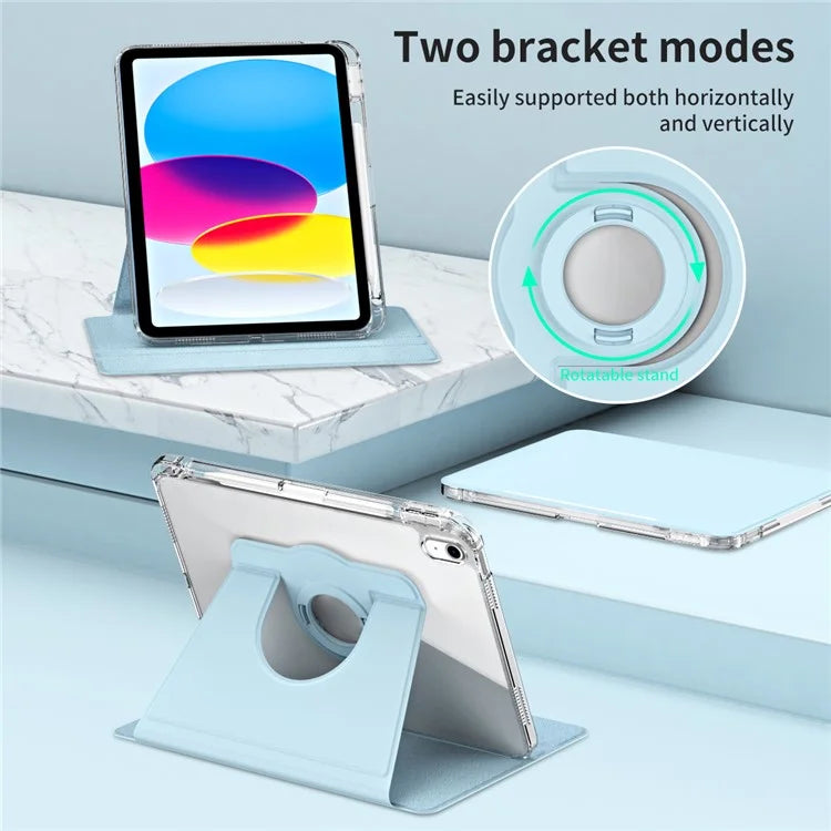 For iPad 10.9 (2022) Protective Case PU Leather+Acrylic Rotary Kickstand Tablet Cover