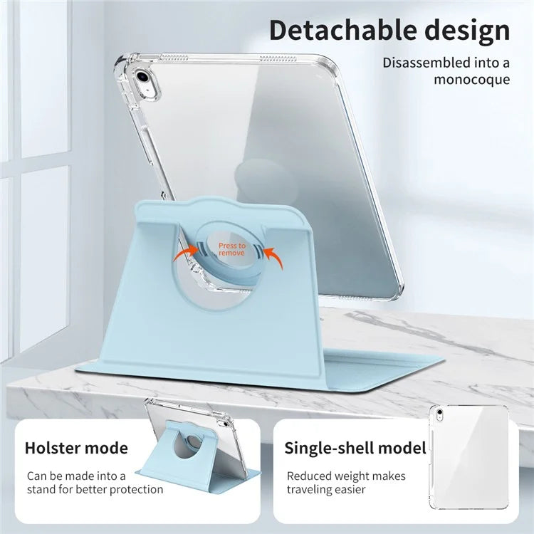 For iPad 10.9 (2022) Protective Case PU Leather+Acrylic Rotary Kickstand Tablet Cover