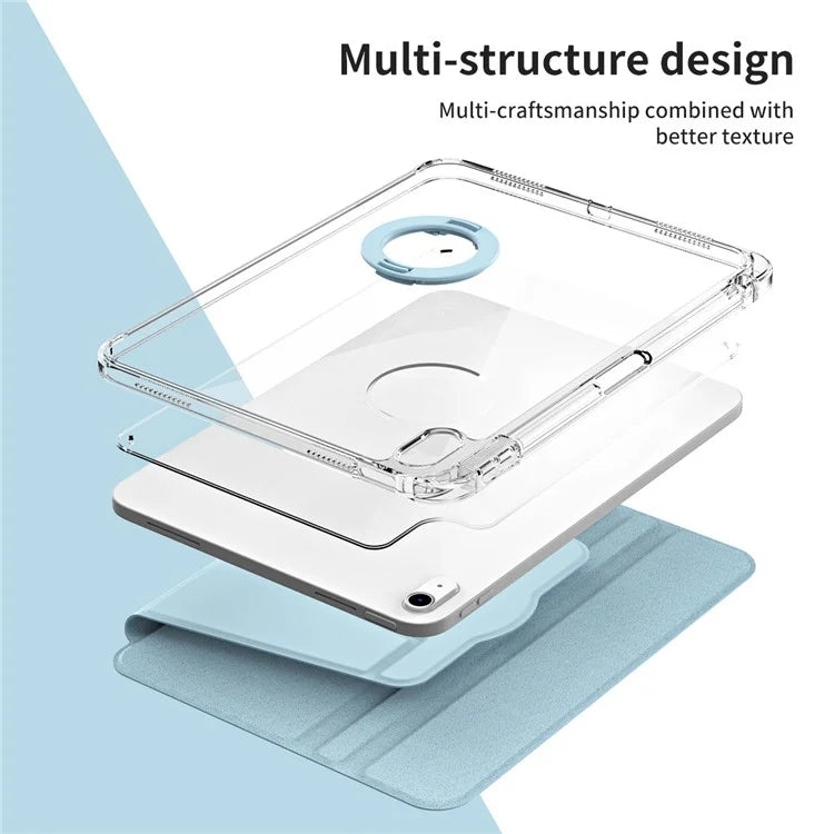 For iPad 10.9 (2022) Protective Case PU Leather+Acrylic Rotary Kickstand Tablet Cover