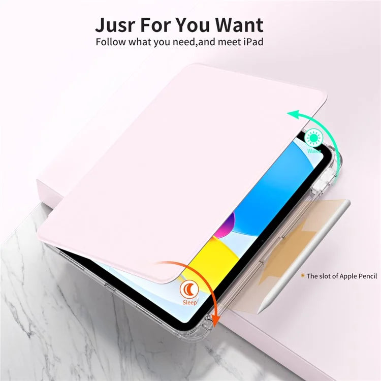 For iPad 10.9 (2022) Protective Case PU Leather+Acrylic Rotary Kickstand Tablet Cover