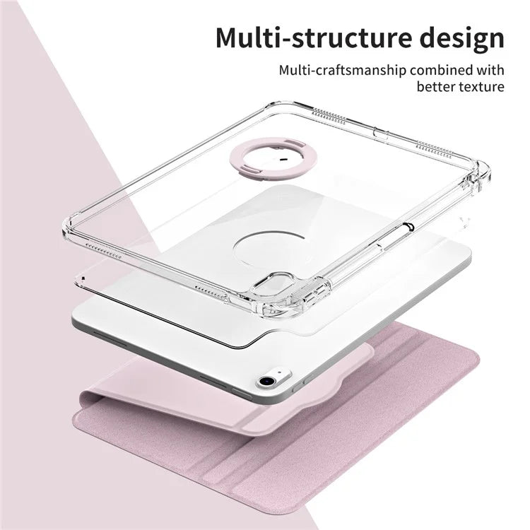 For iPad 10.9 (2022) Protective Case PU Leather+Acrylic Rotary Kickstand Tablet Cover