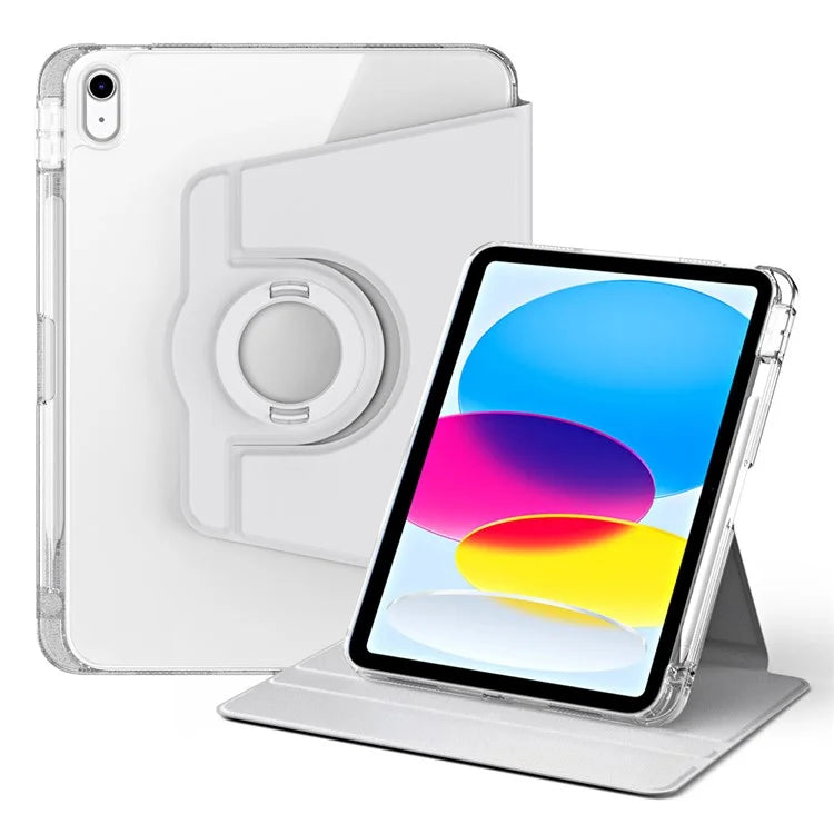 For iPad 10.9 (2022) Protective Case PU Leather+Acrylic Rotary Kickstand Tablet Cover