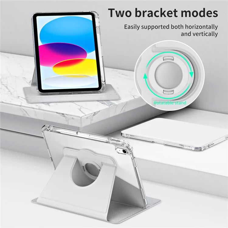 For iPad 10.9 (2022) Protective Case PU Leather+Acrylic Rotary Kickstand Tablet Cover