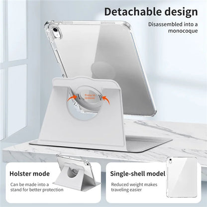 For iPad 10.9 (2022) Protective Case PU Leather+Acrylic Rotary Kickstand Tablet Cover