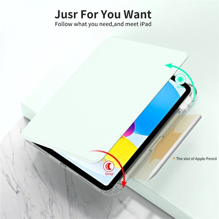 For iPad 10.9 (2022) Protective Case PU Leather+Acrylic Rotary Kickstand Tablet Cover