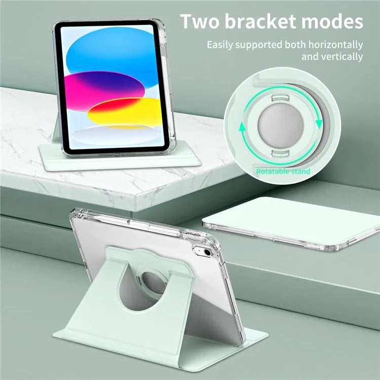 For iPad 10.9 (2022) Protective Case PU Leather+Acrylic Rotary Kickstand Tablet Cover