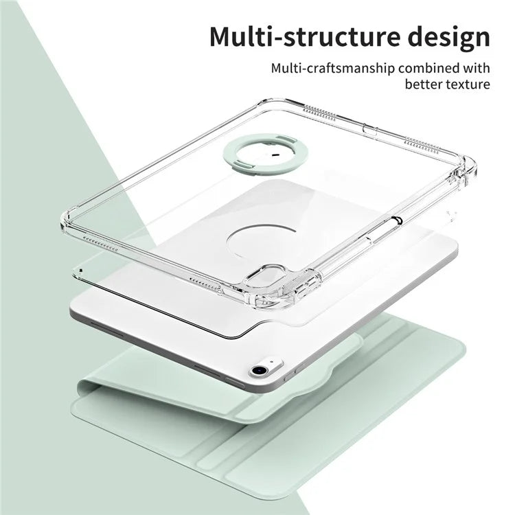 For iPad 10.9 (2022) Protective Case PU Leather+Acrylic Rotary Kickstand Tablet Cover