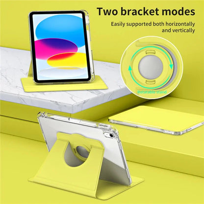 For iPad 10.9 (2022) Protective Case PU Leather+Acrylic Rotary Kickstand Tablet Cover