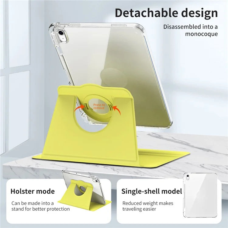 For iPad 10.9 (2022) Protective Case PU Leather+Acrylic Rotary Kickstand Tablet Cover