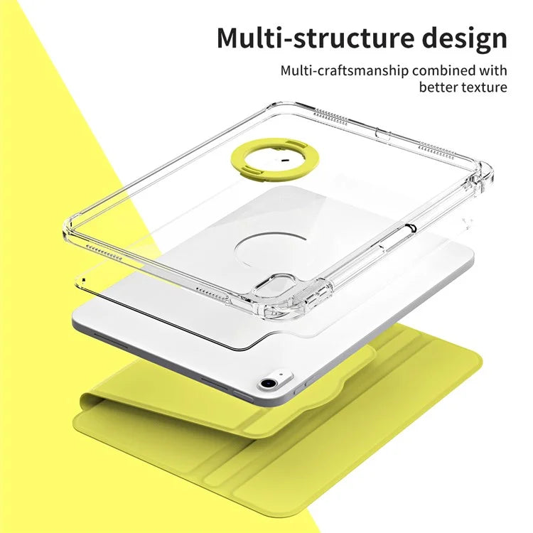 For iPad 10.9 (2022) Protective Case PU Leather+Acrylic Rotary Kickstand Tablet Cover