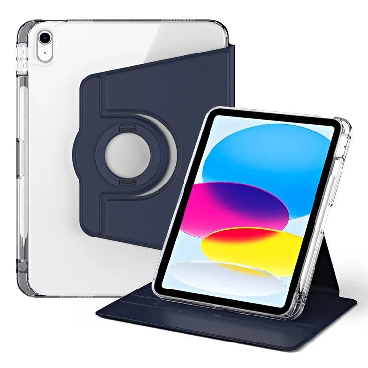 For iPad 10.9 (2022) Protective Case PU Leather+Acrylic Rotary Kickstand Tablet Cover