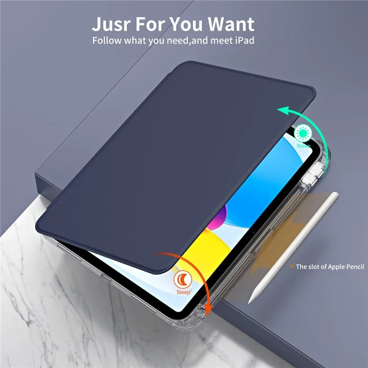 For iPad 10.9 (2022) Protective Case PU Leather+Acrylic Rotary Kickstand Tablet Cover