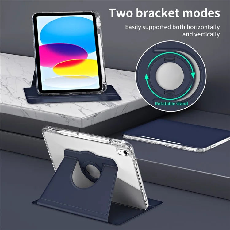 For iPad 10.9 (2022) Protective Case PU Leather+Acrylic Rotary Kickstand Tablet Cover