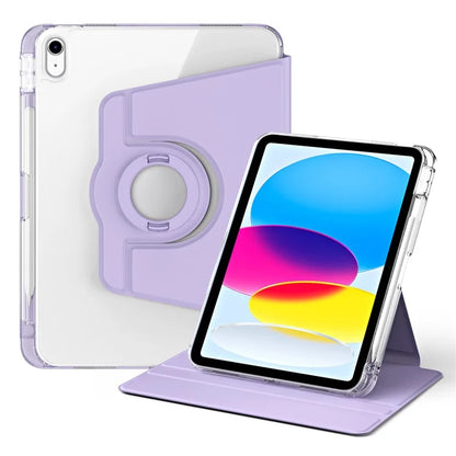 For iPad 10.9 (2022) Protective Case PU Leather+Acrylic Rotary Kickstand Tablet Cover