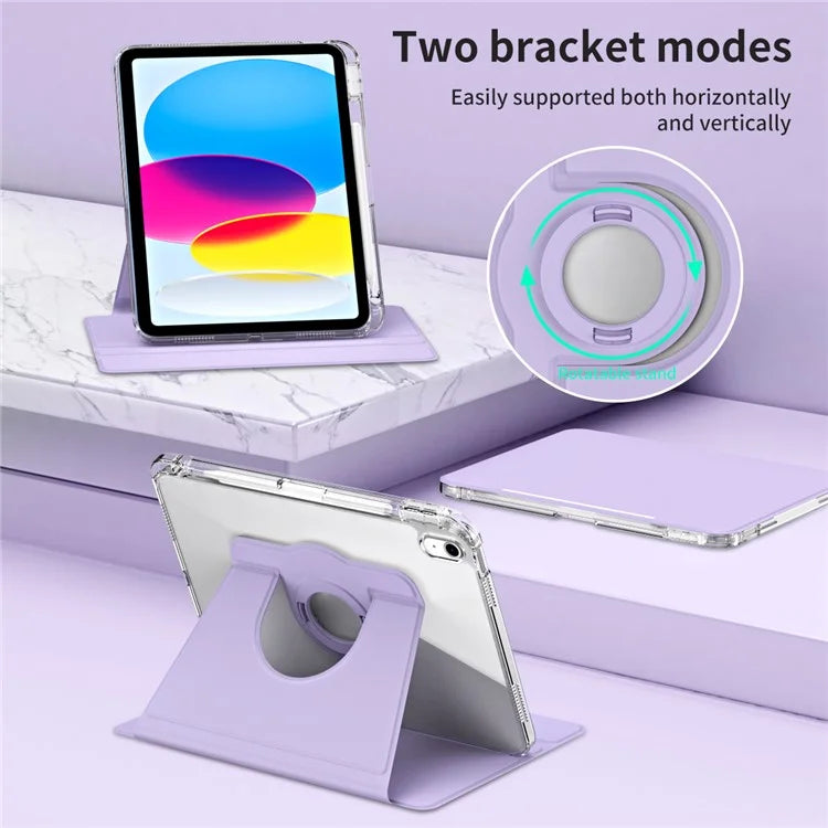 For iPad 10.9 (2022) Protective Case PU Leather+Acrylic Rotary Kickstand Tablet Cover