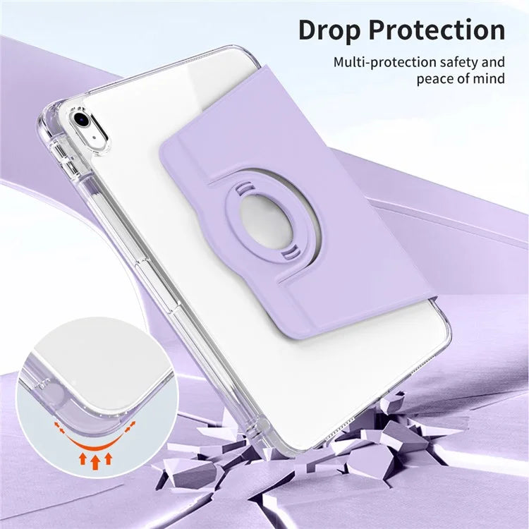 For iPad 10.9 (2022) Protective Case PU Leather+Acrylic Rotary Kickstand Tablet Cover