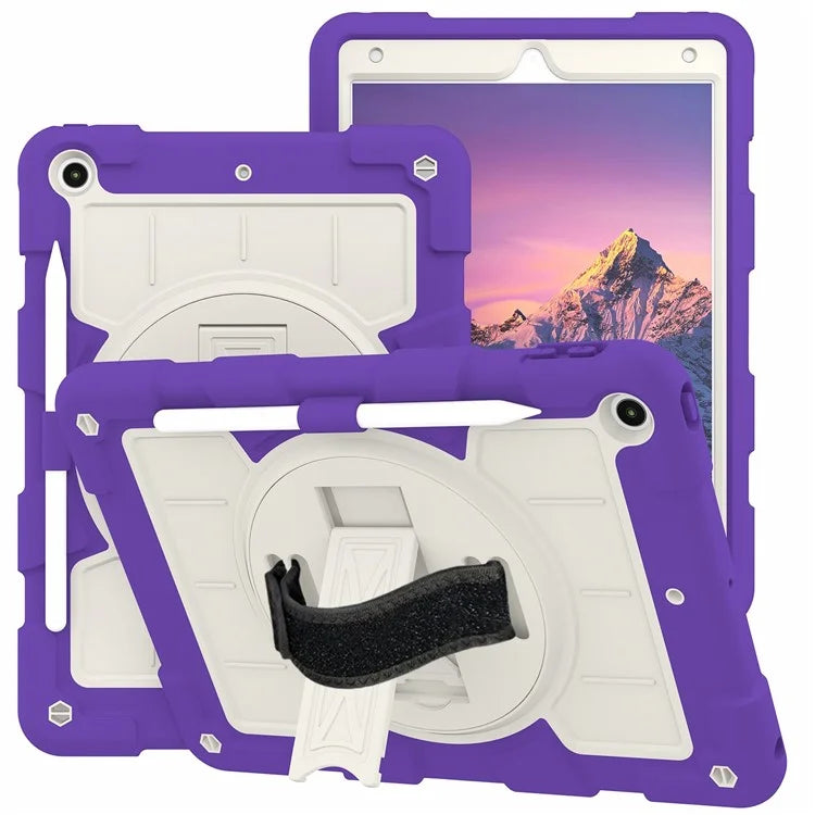 For iPad 10.2 (2021) / (2019) / (2020) TPU+PC Tablet Case Rotating Shockproof Kickstand Cover with Strap