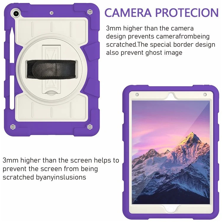 For iPad 10.2 (2021) / (2019) / (2020) TPU+PC Tablet Case Rotating Shockproof Kickstand Cover with Strap