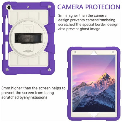 For iPad 10.2 (2021) / (2019) / (2020) TPU+PC Tablet Case Rotating Shockproof Kickstand Cover with Strap