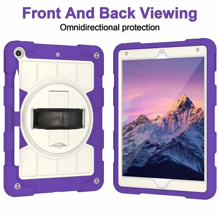 For iPad 10.2 (2021) / (2019) / (2020) TPU+PC Tablet Case Rotating Shockproof Kickstand Cover with Strap