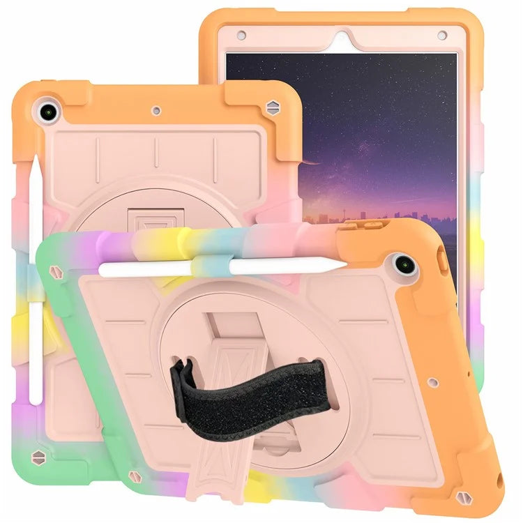 For iPad 10.2 (2021) / (2019) / (2020) TPU+PC Tablet Case Rotating Shockproof Kickstand Cover with Strap