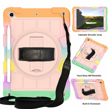 For iPad 10.2 (2021) / (2019) / (2020) TPU+PC Tablet Case Rotating Shockproof Kickstand Cover with Strap