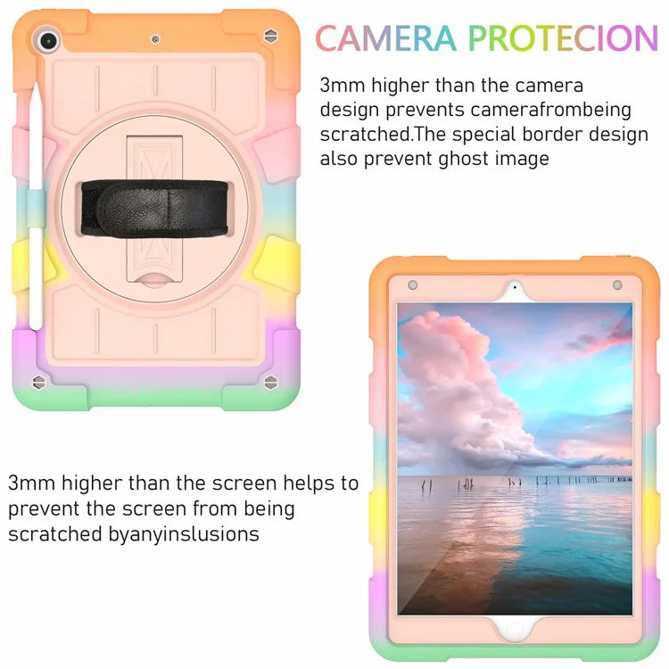 For iPad 10.2 (2021) / (2019) / (2020) TPU+PC Tablet Case Rotating Shockproof Kickstand Cover with Strap