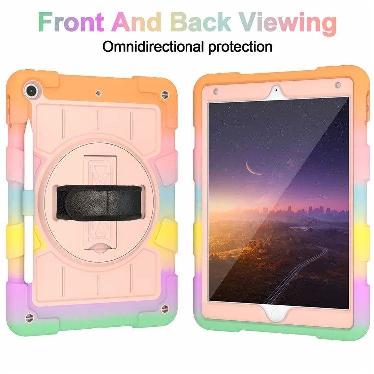 For iPad 10.2 (2021) / (2019) / (2020) TPU+PC Tablet Case Rotating Shockproof Kickstand Cover with Strap