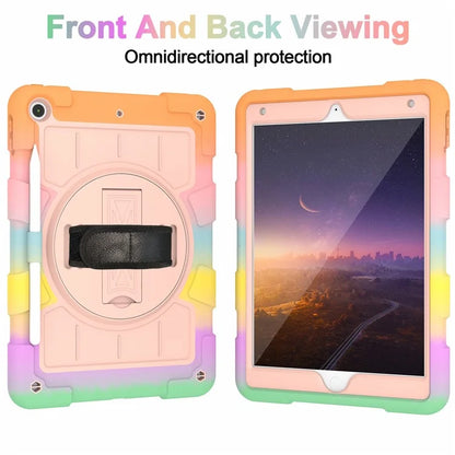 For iPad 10.2 (2021) / (2019) / (2020) TPU+PC Tablet Case Rotating Shockproof Kickstand Cover with Strap
