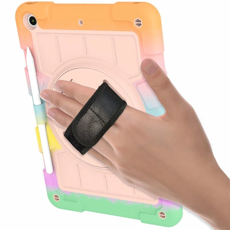 For iPad 10.2 (2021) / (2019) / (2020) TPU+PC Tablet Case Rotating Shockproof Kickstand Cover with Strap