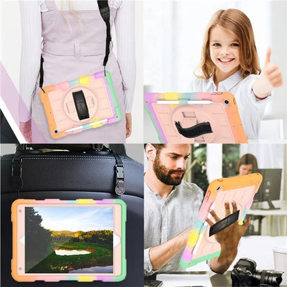 For iPad 10.2 (2021) / (2019) / (2020) TPU+PC Tablet Case Rotating Shockproof Kickstand Cover with Strap